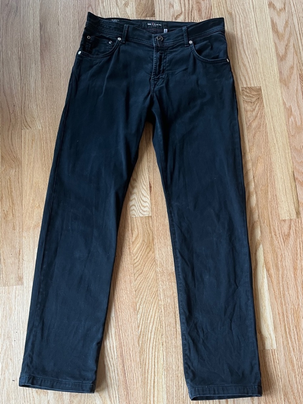 Kiton Black Jeans with zip fly.